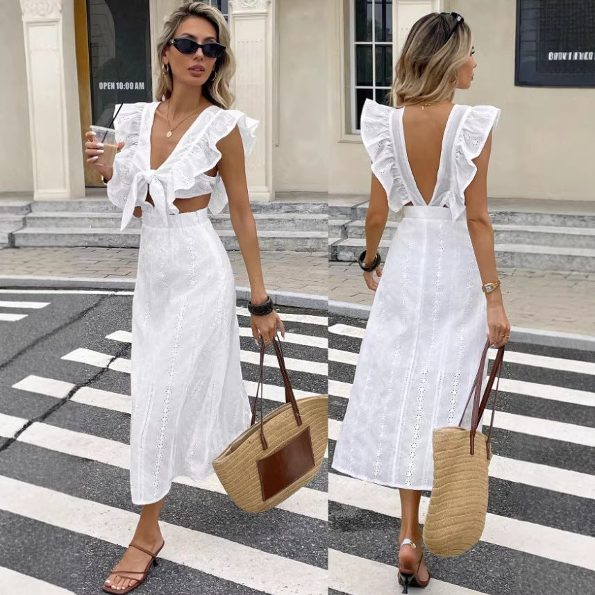 French-style Vintage Chic Hollow-out Ruffled Dress