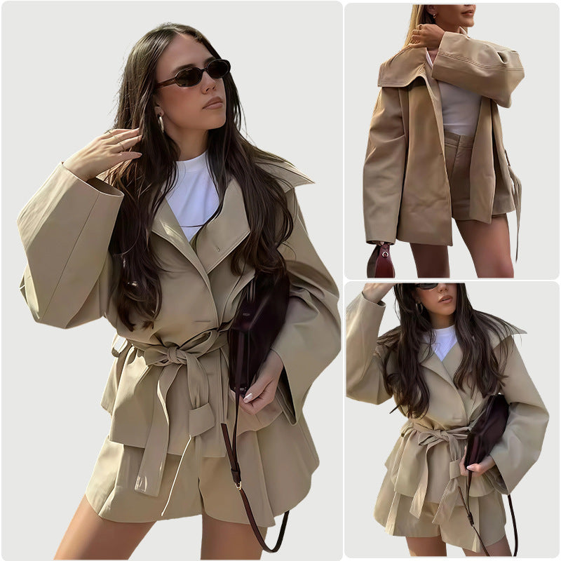 Stylish Chic High-waisted Shorts And Top Setperfect For Commuting Or Casual Outings