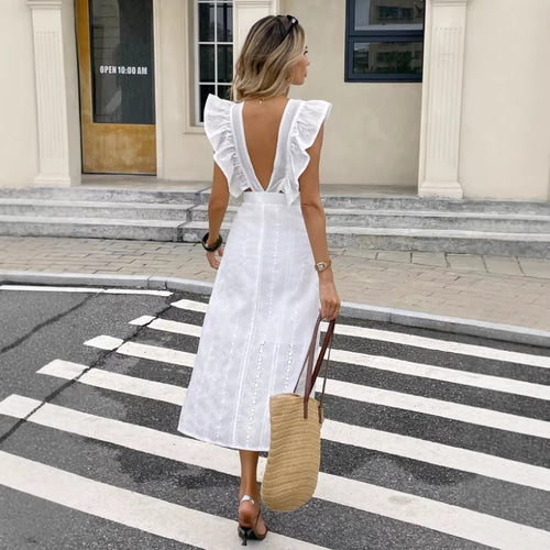 French-style Vintage Chic Hollow-out Ruffled Dress