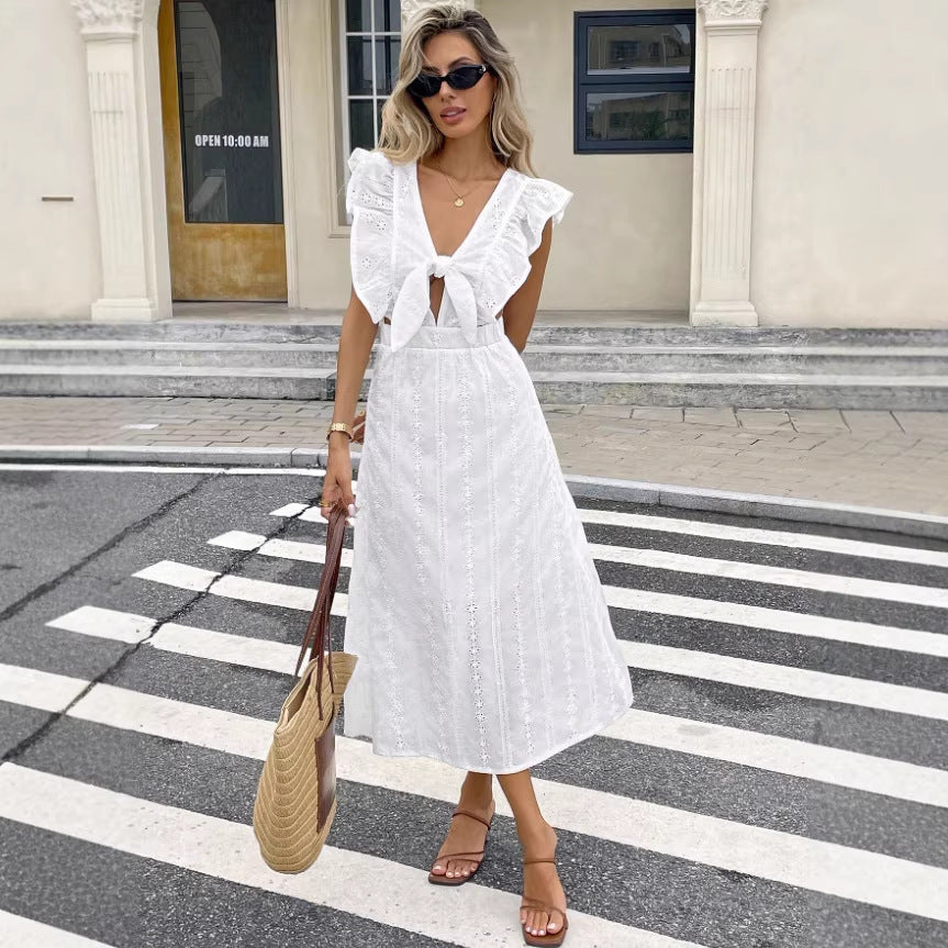 French-style Vintage Chic Hollow-out Ruffled Dress