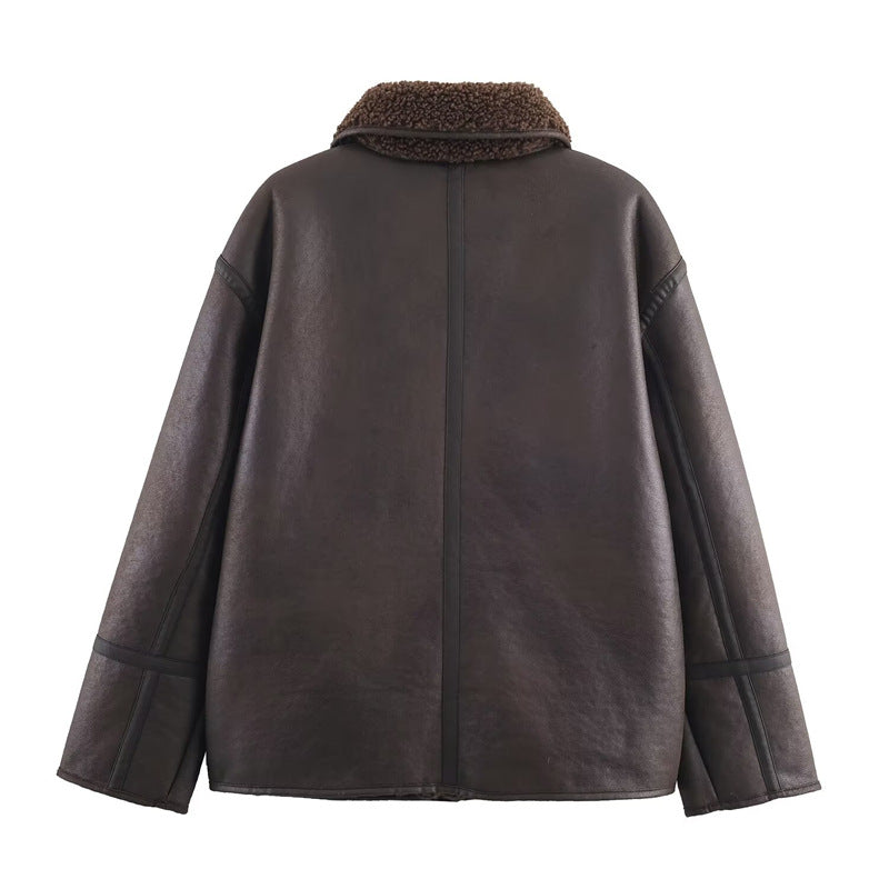 Womens Cozy Casual Double-Sided Leather-and-Fur All-in-One Coat For Warmth And Style
