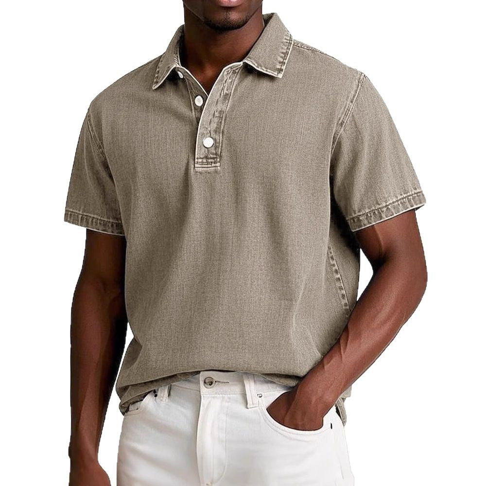 Stylish Solid-color Vintage Short-sleeve Lapel Polo Shirt For Men Summer Casual Business T-shirt