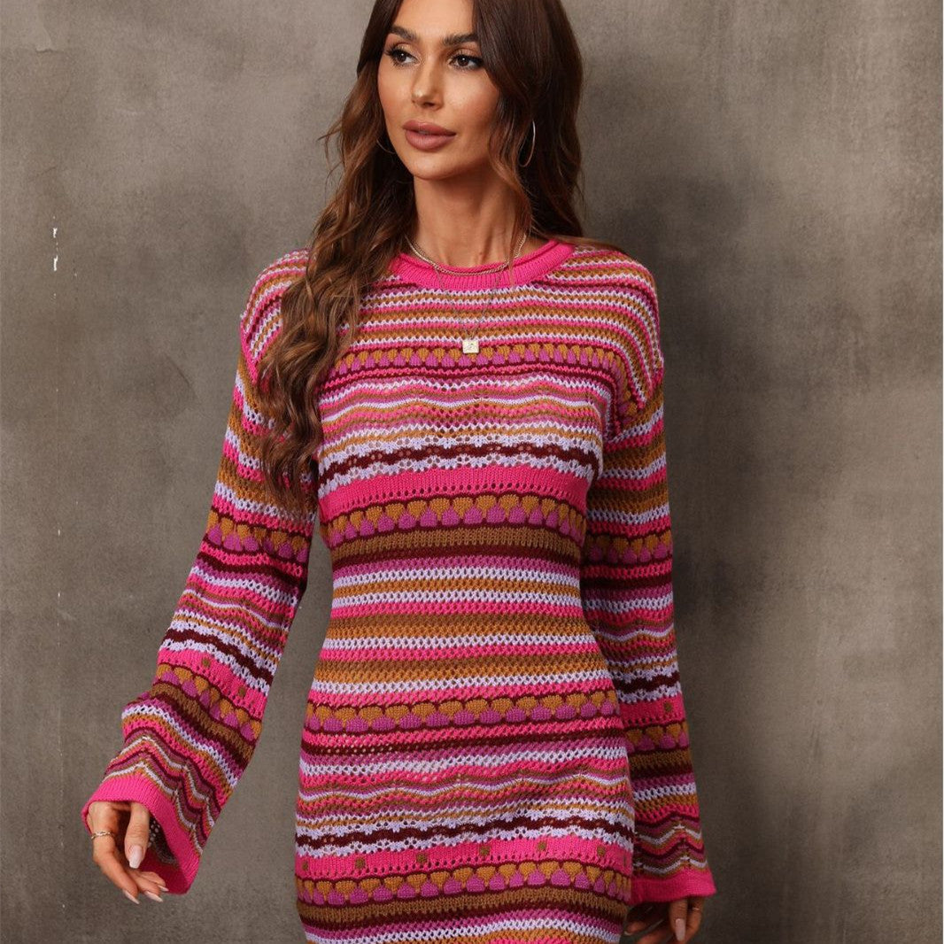 Women's Fashion Cutout Patchwork Knit Dress