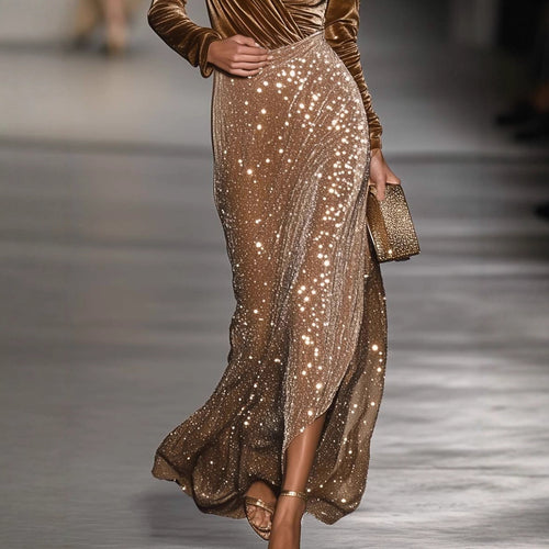 Elegant Sophisticated Long-sleeve V-neck Evening Gown