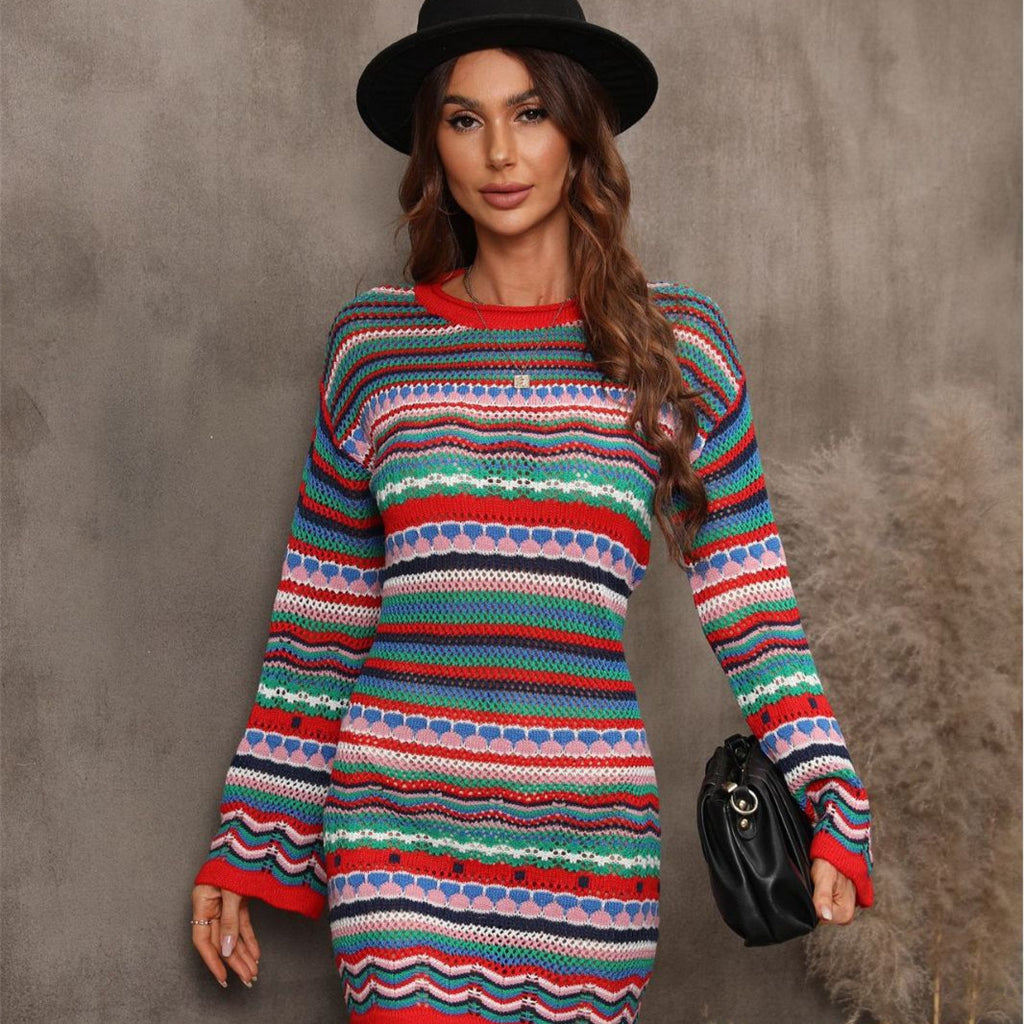 Women's Fashion Cutout Patchwork Knit Dress