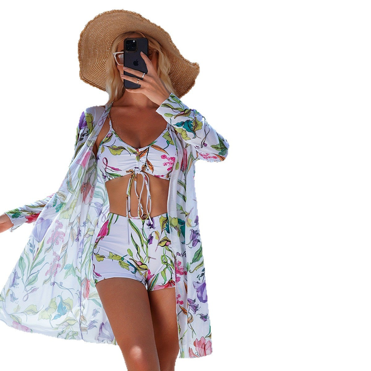 Womens Three-piece Bikini Swimsuit With Boxer-style Bottoms